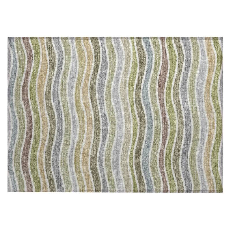 Machine Washable Indoor/ Outdoor Contemporary Stripe Chantille Rug
