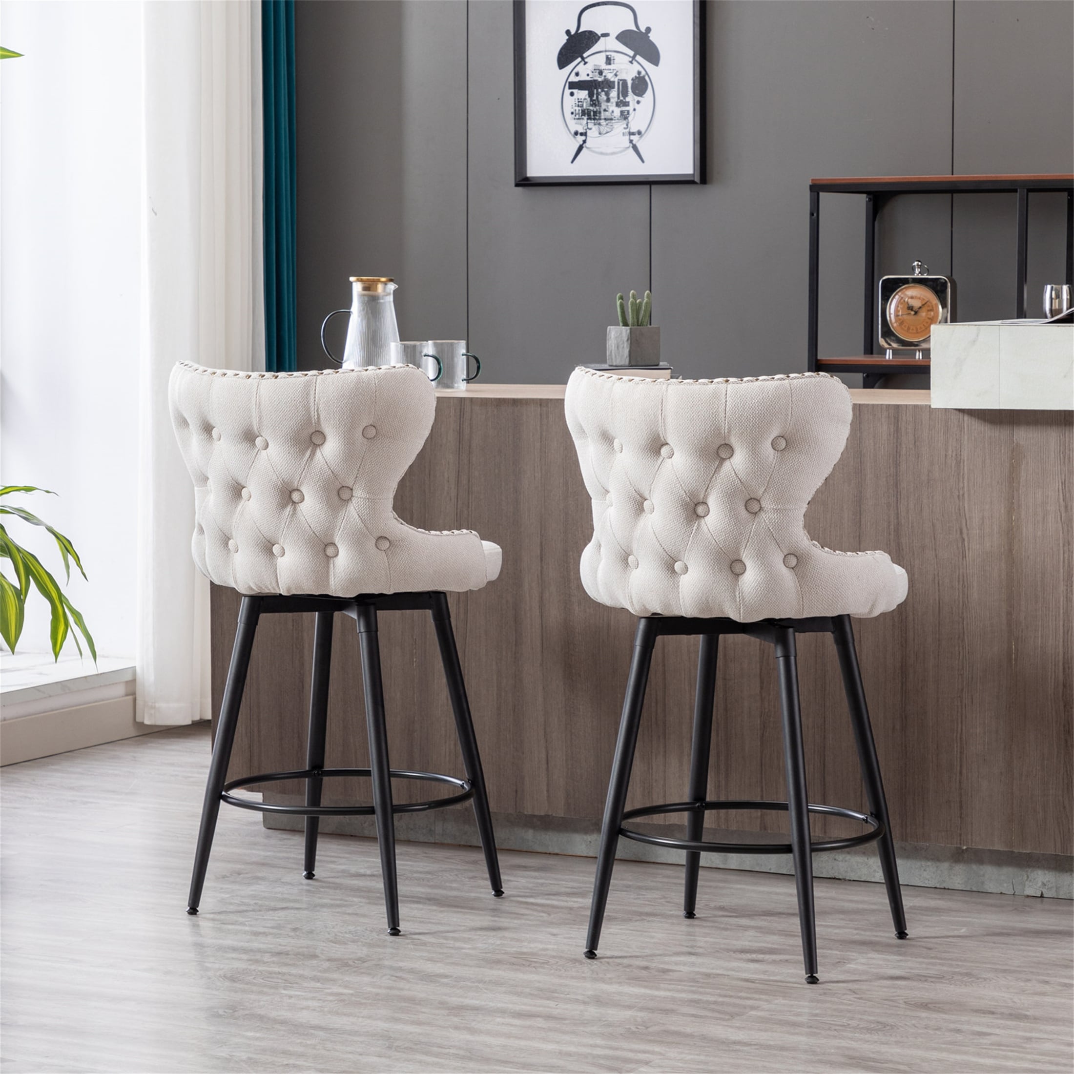 White leather tufted shop bar stools