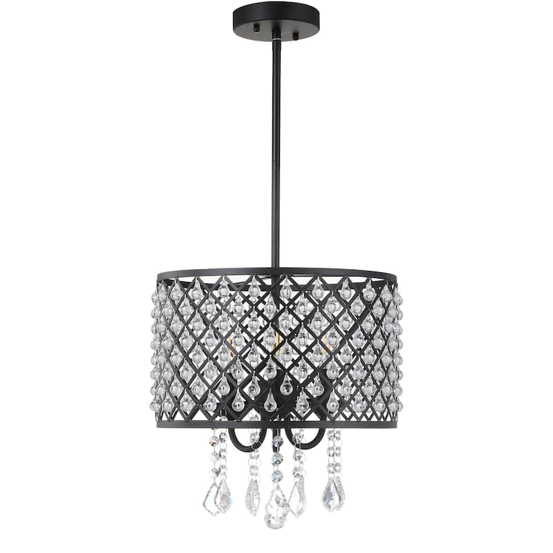 Avah Metal/Crystal Adjustable LED Drop Chandelier, Black/Clear by JONATHAN Y