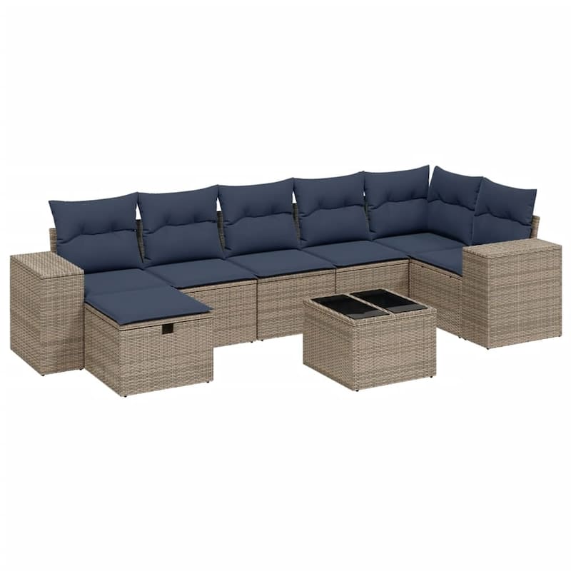 vidaXL Patio Sofa Set with Cushions Outdoor Conversation Furniture Poly Rattan - 24.4" x 24.4" x 27.2"