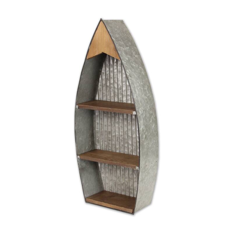 10.5" Gray and Brown Wall Hanging Boat with Shelves