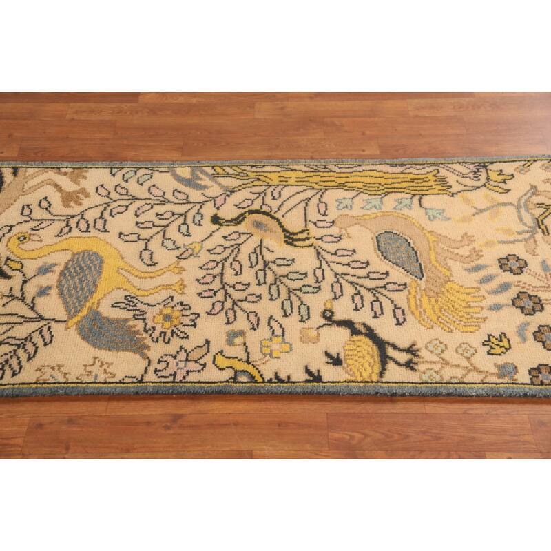 Hand Knotted Oriental 100% Wool Carpet Traditional All-Over Peach Ziegler Runner Rug - 9' 9'' X 2' 6''