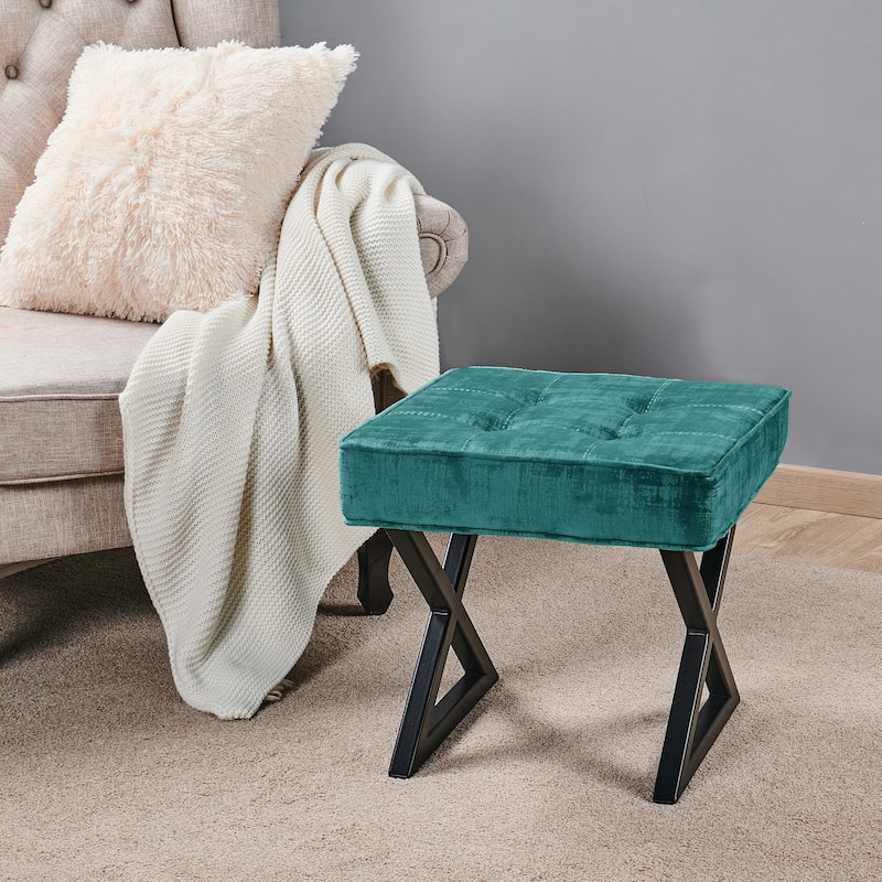 Textured Velvet Ottoman Vanity Stool 18"X18"X17"