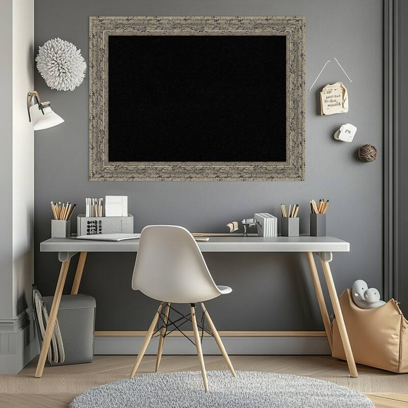 Attic Aged Silver Wood Framed Cork Board - Bulletin Board, Organization Board, Pin Board