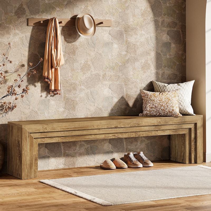 Modern Farmhouse Entryway Bench, 71" Extra Long Shoe Bench - Brown