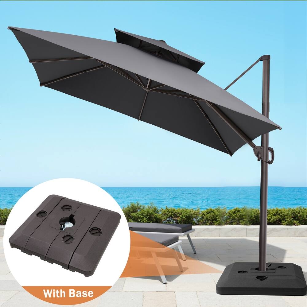10 ft Square Patio Cantilever-Offset Umbrella 360 Degree Rotation with Offset Base