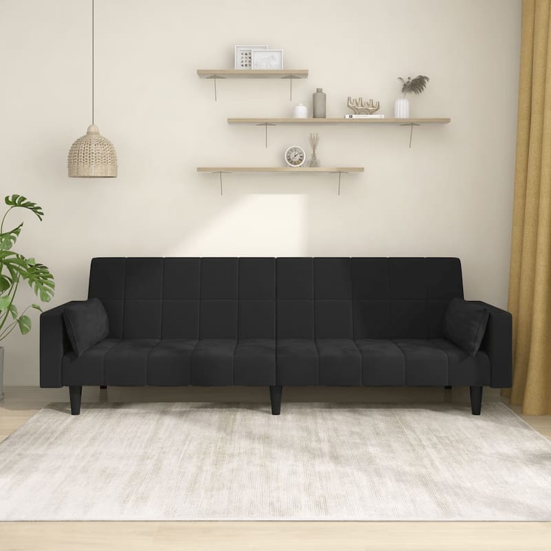 vidaXL Sofa Bed Black Velvet (100% polyester), wood, plastic Large - 33.3 x 86.6 x 27.2 in