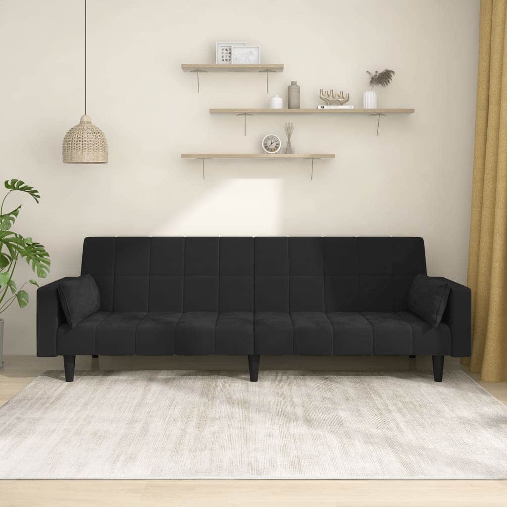 vidaXL Sofa Bed Black Velvet (100% polyester), wood, plastic Large - 33.3 x 86.6 x 27.2 in