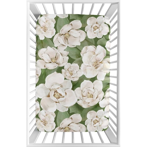 slide 2 of 6, Boho Flower Floral Girl Fitted Mini Portable Crib Sheet Ivory Shabby Chic Bohemian Watercolor Garden Nature Modern Elegant Beige