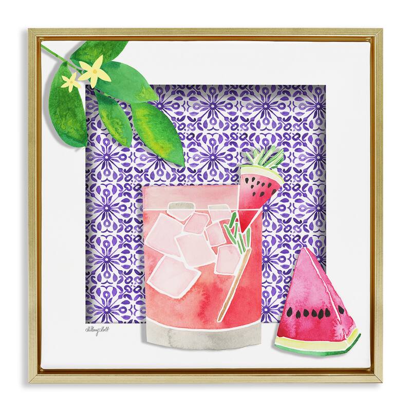 Stupell Fruity Watermelon Drink Framed Floater Canvas Wall Art Design By Hillary Holt - 25 x 25 - Gold