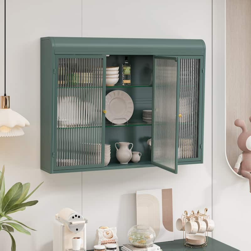 Modern Minimalist 3 Door Arched Wall Mounted Glass Cabinet