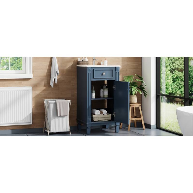 Roomfitters 18 Inch Bathroom Vanity with Ceramic Sink, Freestanding French Style Storage Cabinet & Adjustable Shelf