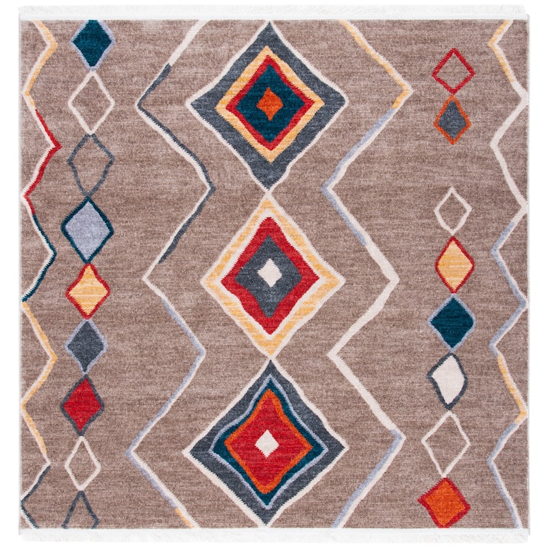 SAFAVIEH Farmhouse Kujtime Moroccan Boho Tassel Rug - 6'7" Square - Beige/Gold