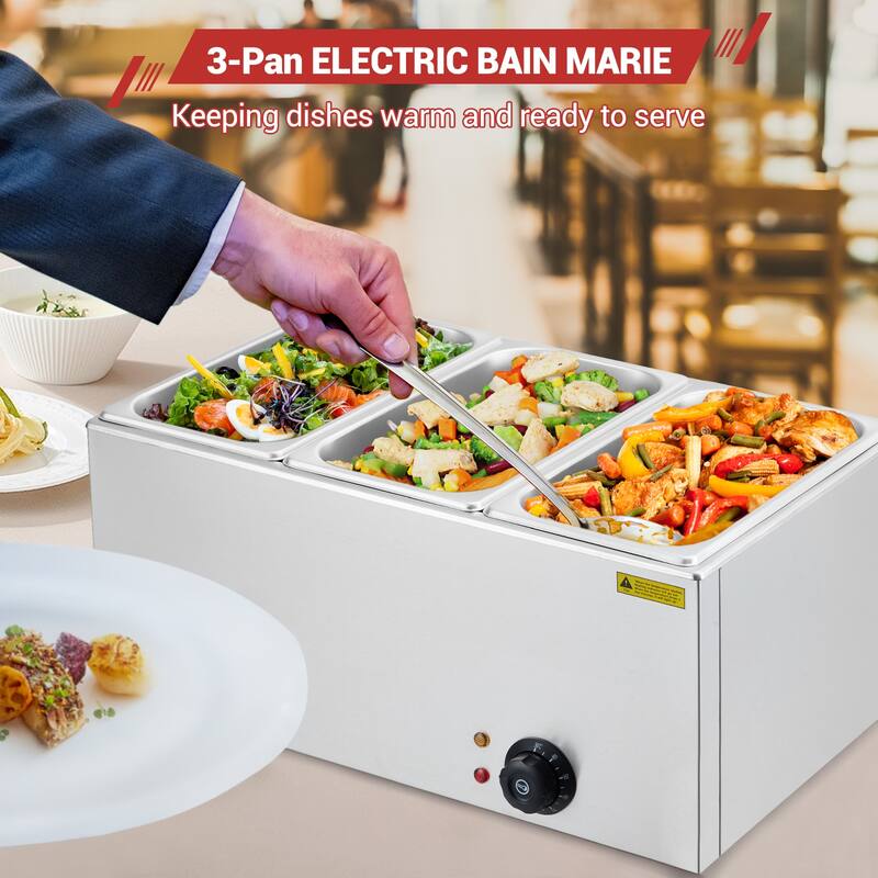 21QT Electric Commercial Food Warmer, Stainless Steel Bain Marie Steam Table Countertop Soup Station for Parties Buffet
