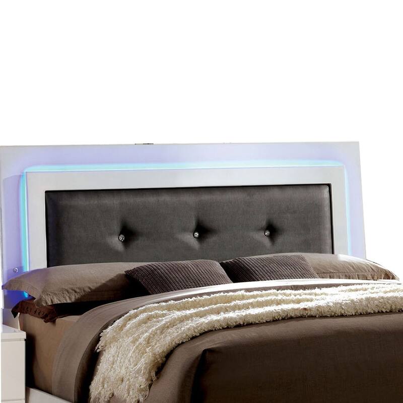 Contemporary Full Bed with LED Trim and Lacquer Coating, White and Gray
