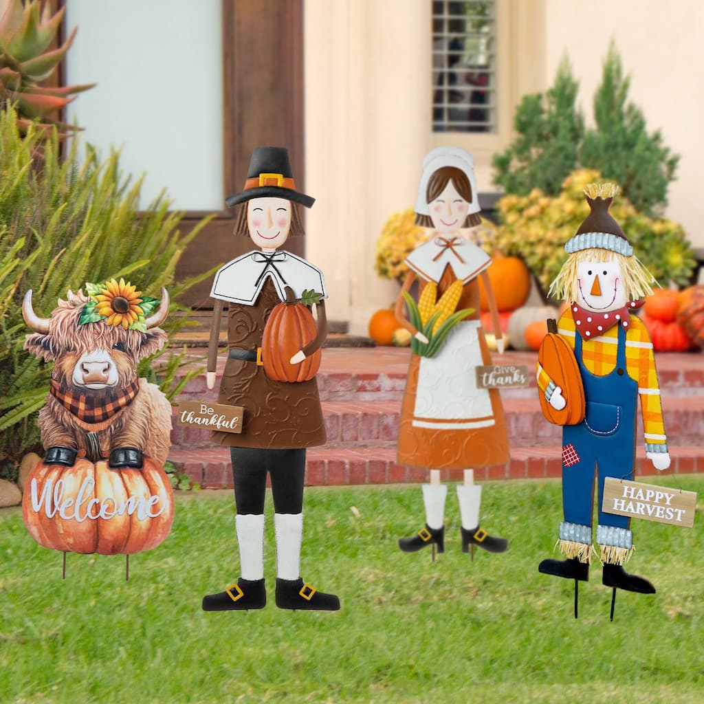 Glitzhome Thanksgiving Metal Yard Stake Fall Harvest Hanging Decor (2-3 Functions)