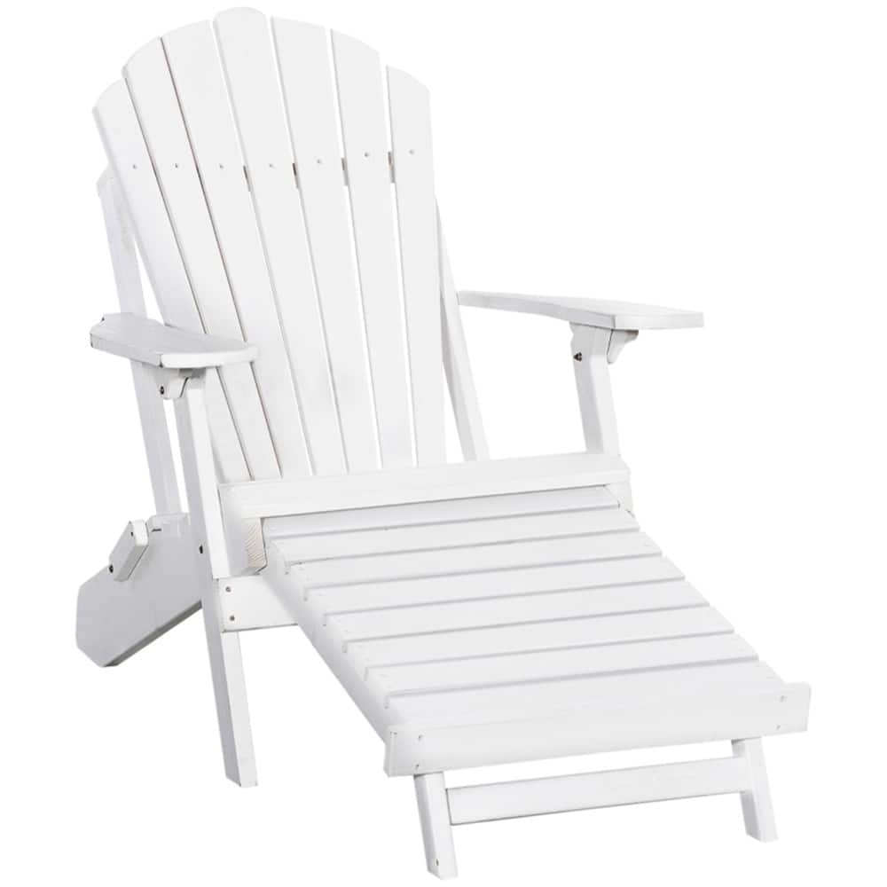 White Pine Wood Adirondack Chair with Retractable Footrest Outdoor Patio Porch Garden Ergonomic Seating