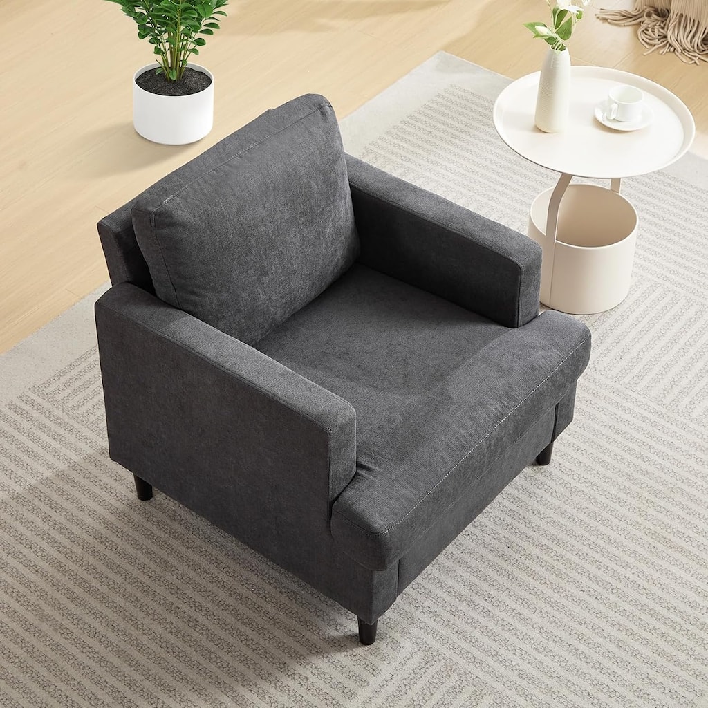 Living Room Chair, Modern Upholstered Armchair with Breathable Linen Fabric, Soft Sofa Chair with Wood Legs