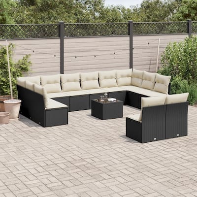 vidaXL Garden Sofa Set Black PE rattan, Powder-coated steel, Tempered glass - 21.7 x 21.7 x 14.6