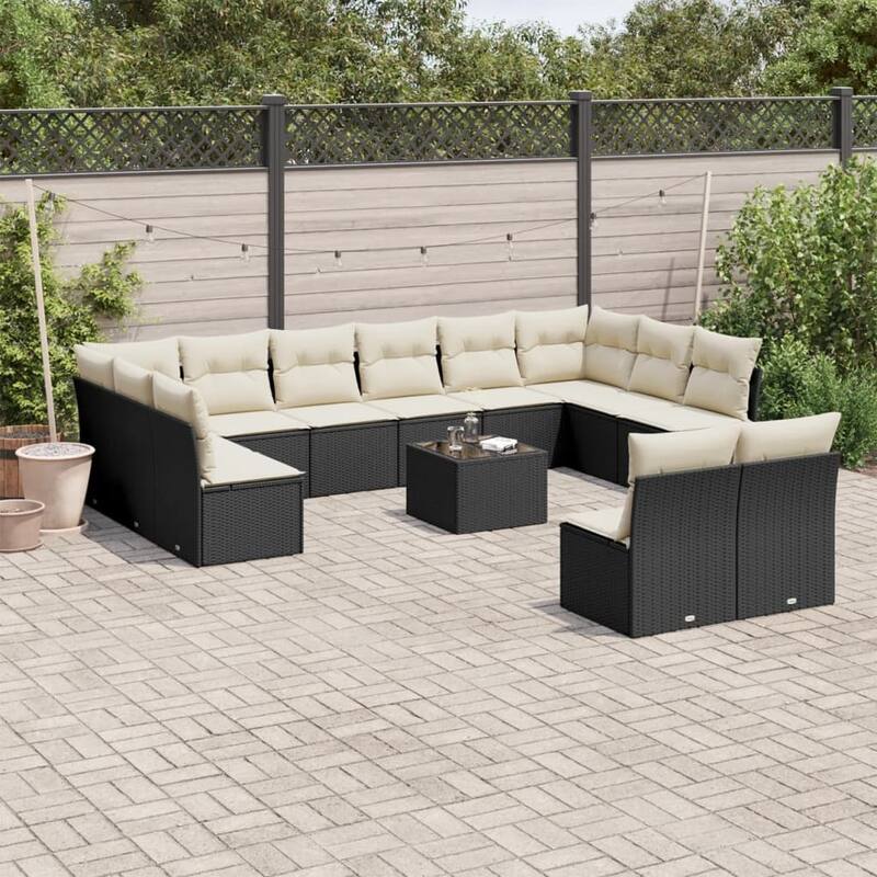 vidaXL Garden Sofa Set Black - Black and cream Spacious With table