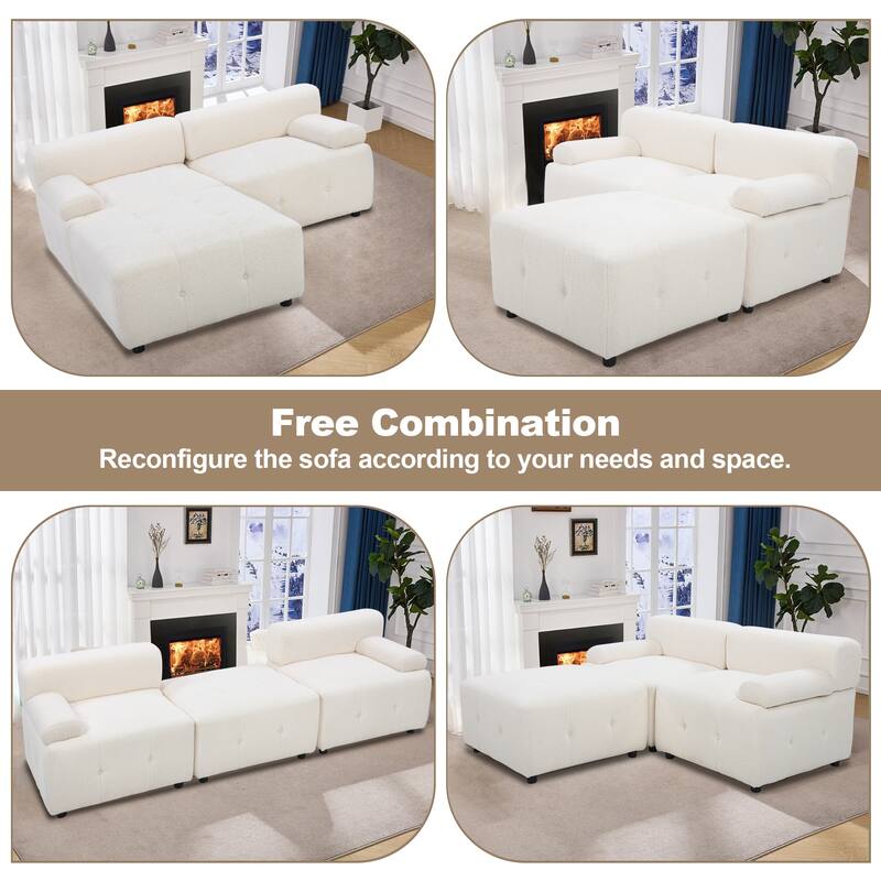 Modular Sectional Sofa, Teddy Fleece Sectional Cloud Couches for Living Room, Modern Sofa DIY Combination Reversible Chaise