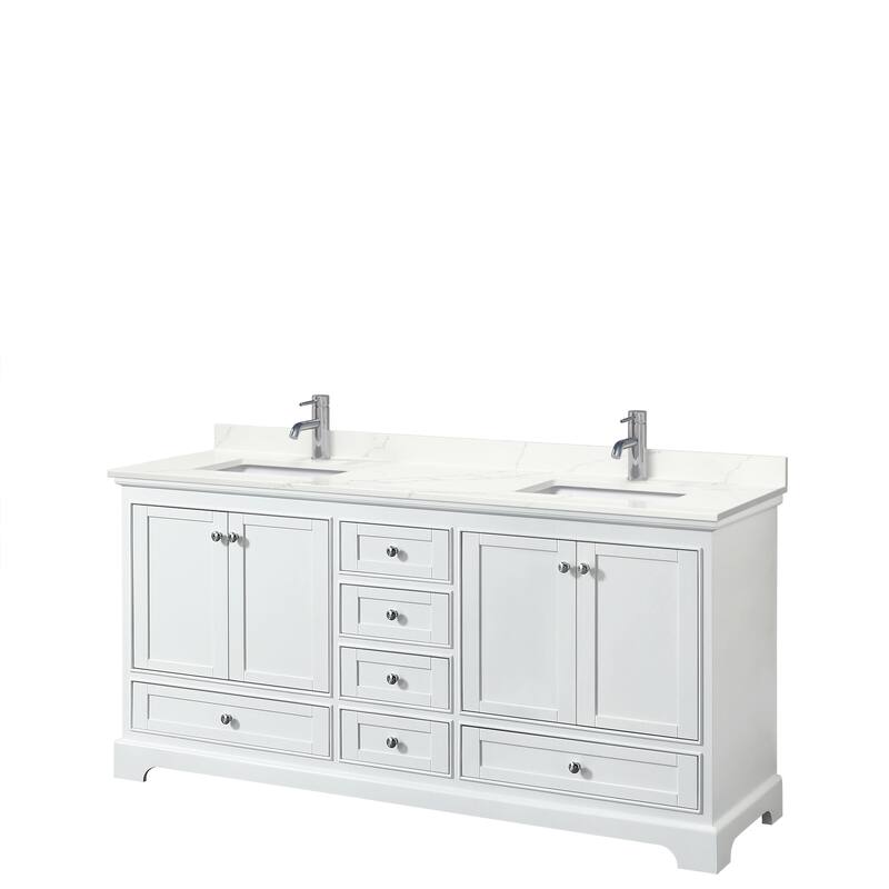 Deborah 72-inch Double Vanity, Quartz Top - White, Chrome Trim, Giotto Quartz Top