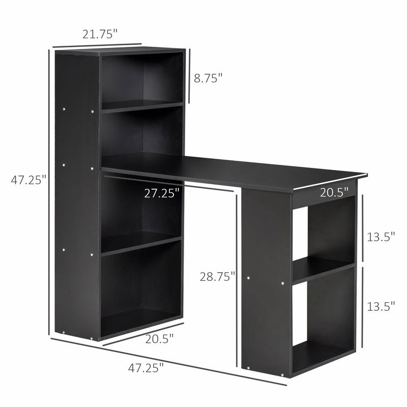 Modern Computer Office Desk with 6 Tier Storage Shelves and Side Converged Cabinet, for Home Office or Bedroom