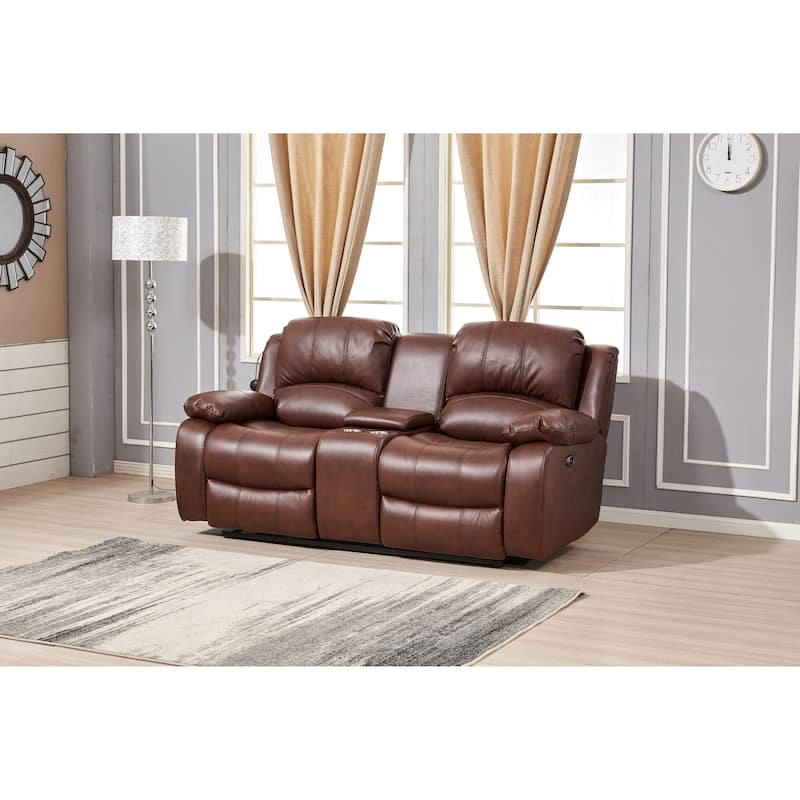 Betsy Furniture Bonded Leather Power Rclining 2-seat Loveseat with Console 8018