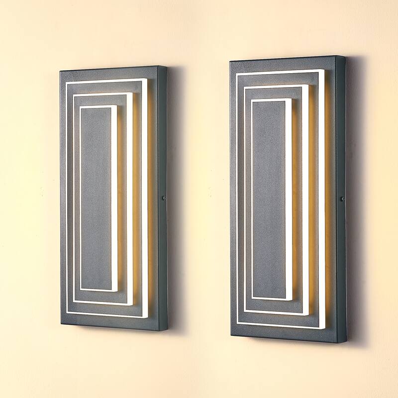 3-Tier 15.7 in Outdoor Light Fixture Black Exterior Wall Light LED Modern Wall Sconce Waterproof Outdoor Garage Lighting(2 Pack)