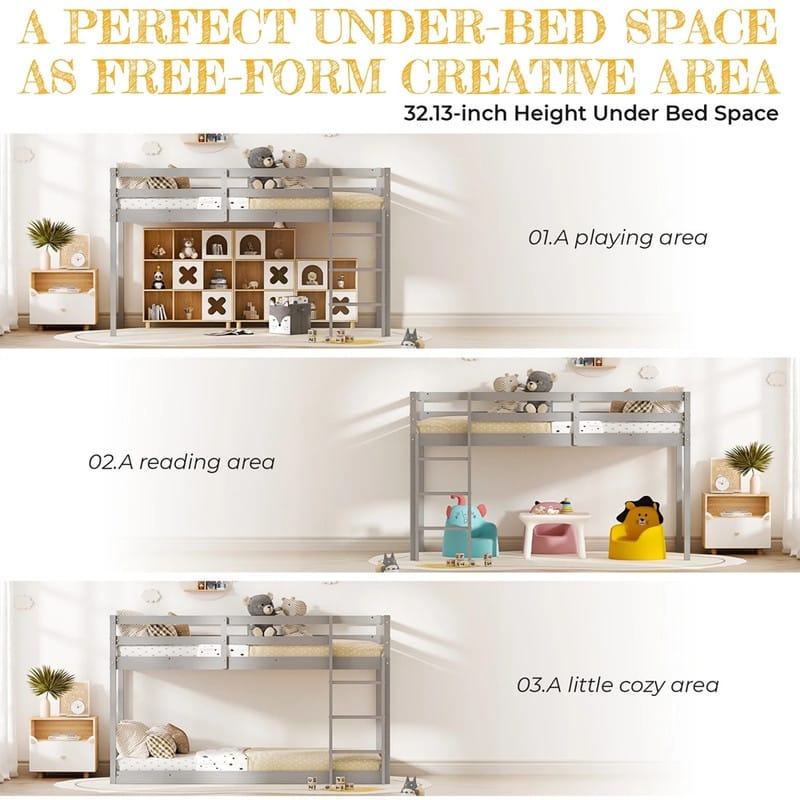 Solid Wood Toddler Platforms Loft Bed Twin Size With Stairs