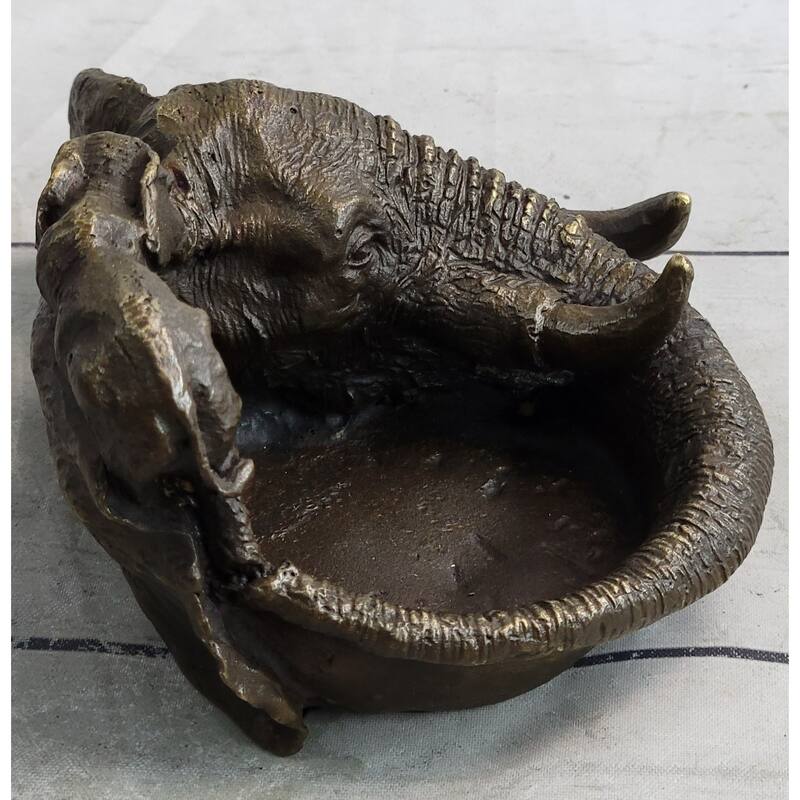 Bronze Metal Imitative Elephant Ashtray Dish Original Handmade Art By Milo