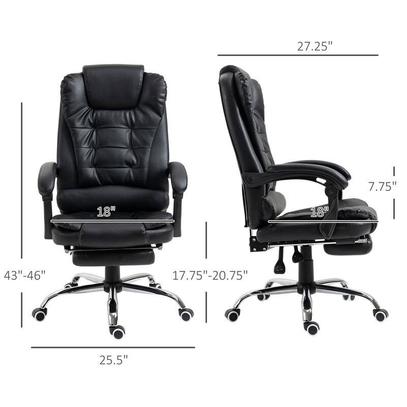 Black Rolling Chair Ergonomic Chair with Footrest, Leather Computer Chair Gaming Chair Office Chair with Lumbar Support