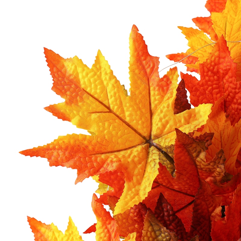 Glitzhome LED Lighted Fall Maple Leaves Wreath/Garland with Timer
