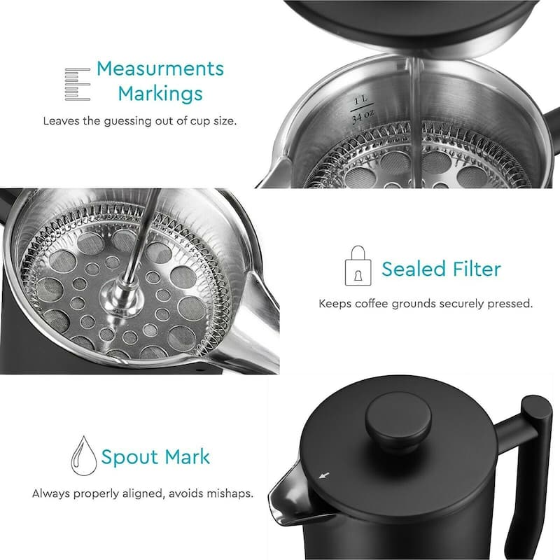 Belwares Stainless Steel Large French Press Coffee Maker 50oz