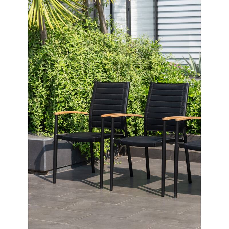Amazonia Brenthon FSC Certified Teak and Aluminum Outdoor Patio Stacking Armchairs - 2pc