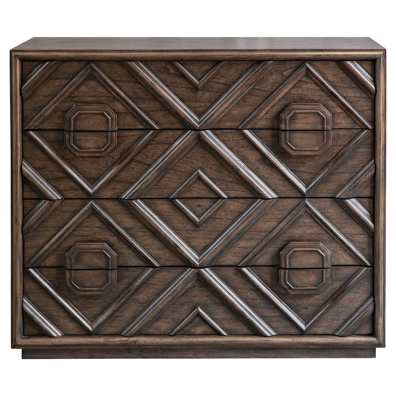 Uttermost Mindra 43" Wide 4 Drawer Transitional Dresser / Chest with - Distressed Deep Walnut