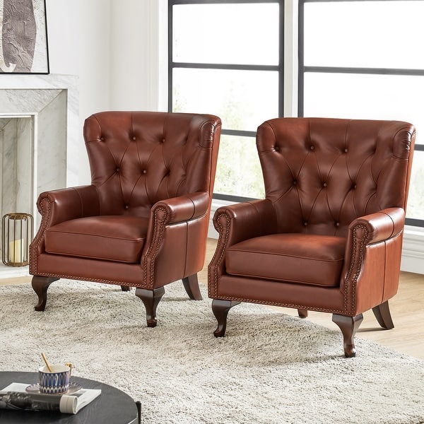 Gerhard Genuine Leather Armchair with Nailhead Trims and Removable