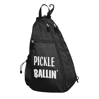 Sweet Jojo Designs Black Collection Pickleball Bag Sling Backpack Crossbody - Sports Pun Funny Quote Sayings Pickle Ballin'