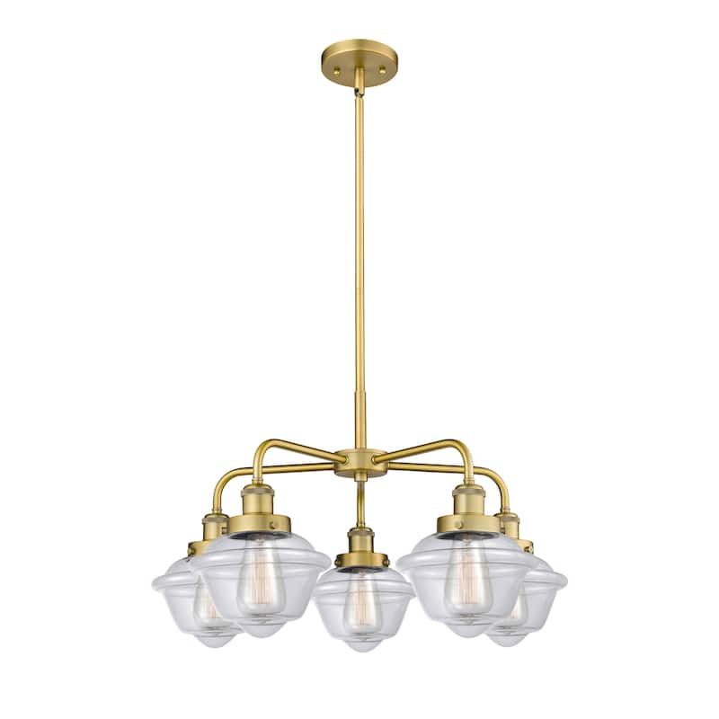 Innovations Lighting Oxford - 5 Light 25" Stem Hung Chandelier - Clear/Brushed Brass