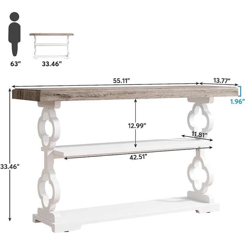 Farmhouse Console Table, 3 Tier Entryway Sofa Table Narrow Long, 55-inch Accent Table for Hallway, Grey