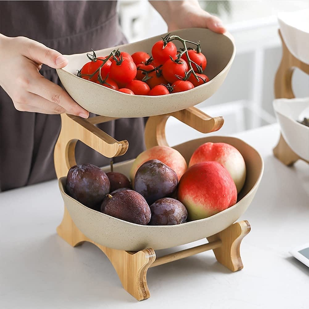 Tier Fruit Basket for Kitchen Counter,Ceramic Fruit Bowl for