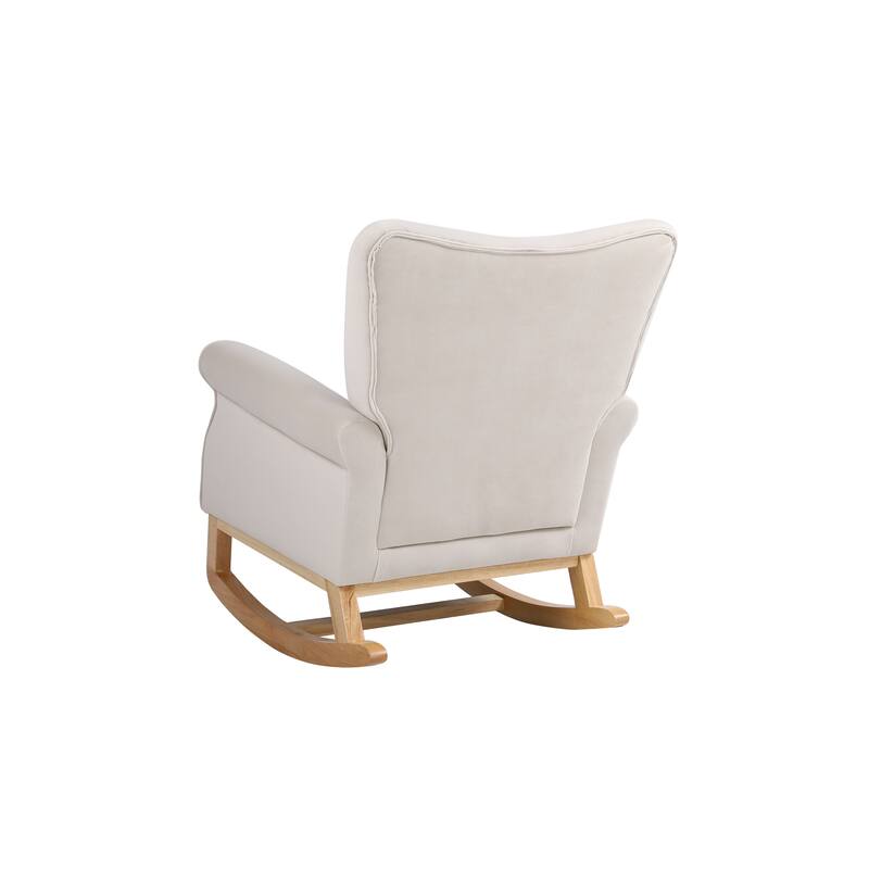 Nursery Rocking Chair with High Back, Modern Baby Room Rocker with Padded Seat, Comfortable Fabric Armchair