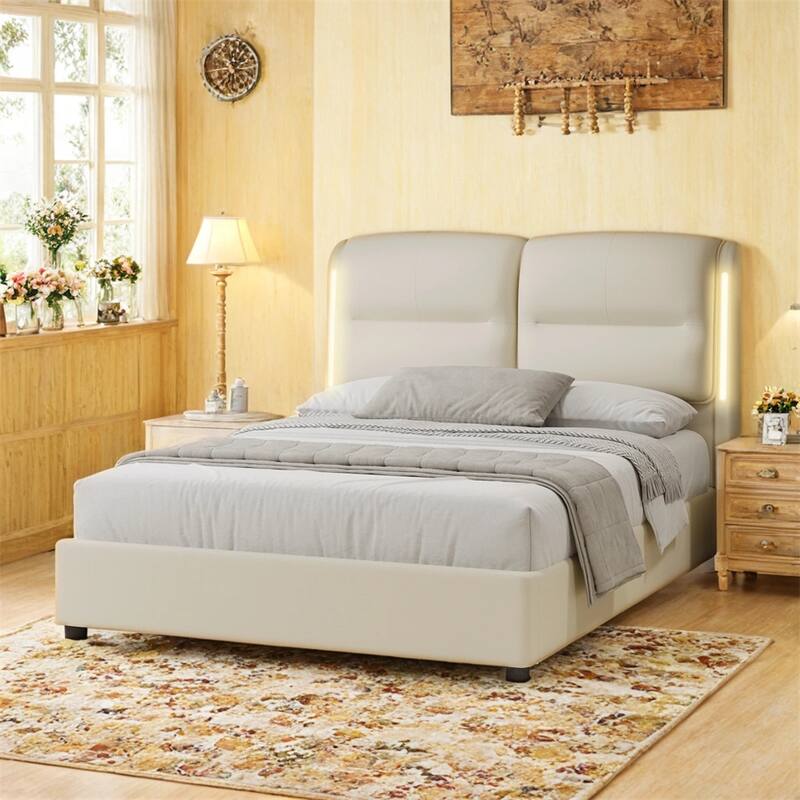 Upholstered Queen Size Hydraulic Platform Bed with Lift Up Storage