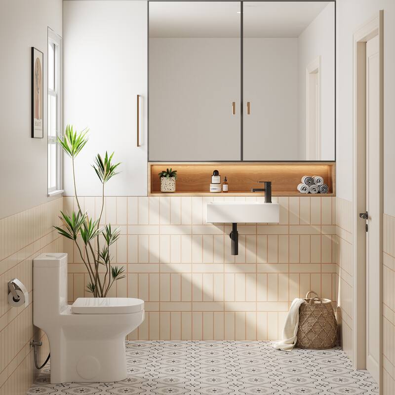 HOROW Right Hand White Ceramic Wall-Mounted Rectangle Vessel Sink Porcelain - N/A