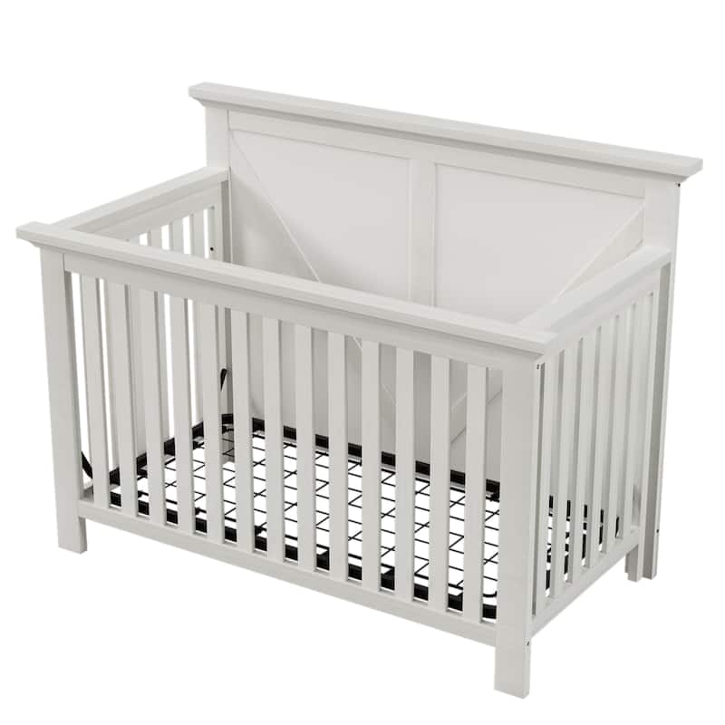 Rustic Farmhouse Style Whitewash 4in1 Convertible Baby Crib