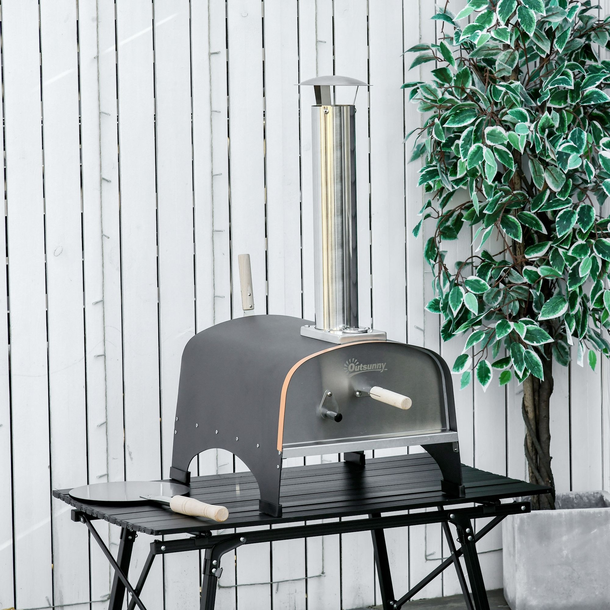 Outsunny Outdoor Portable Pizza Oven Pellet Pizza Maker w/ Thermometer,  Pizza Stone Anti-scald Handles Stainless Steel Body - Overstock - 35439263