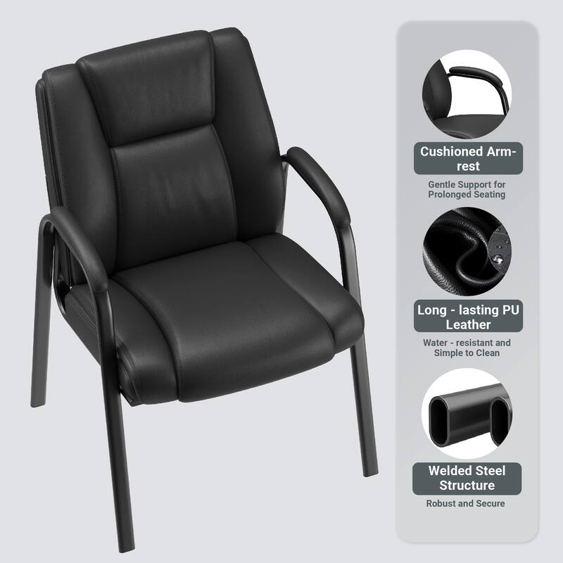 Ergonomic Visitor Chair PU Leather Armrest Steel Frame with Sponge Cushion