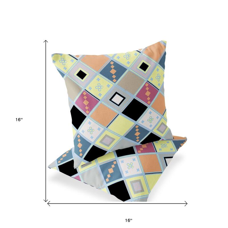 HomeRoots Set of Two 16" X 16" Yellow and Black Blown Seam Diamond Indoor Outdoor Throw Pillow - 16.00' X '16.00' X '5.00