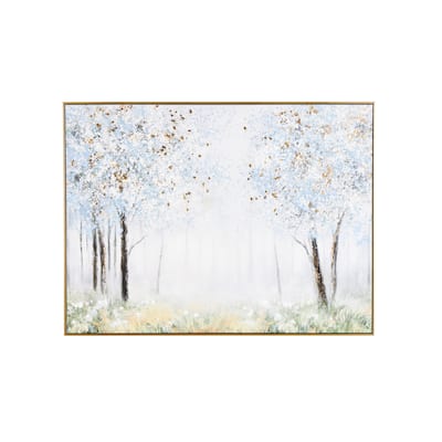 Canvas Landscape Forest Framed Wall Art with Gold Foil Accents - Blue - Roche River Decor