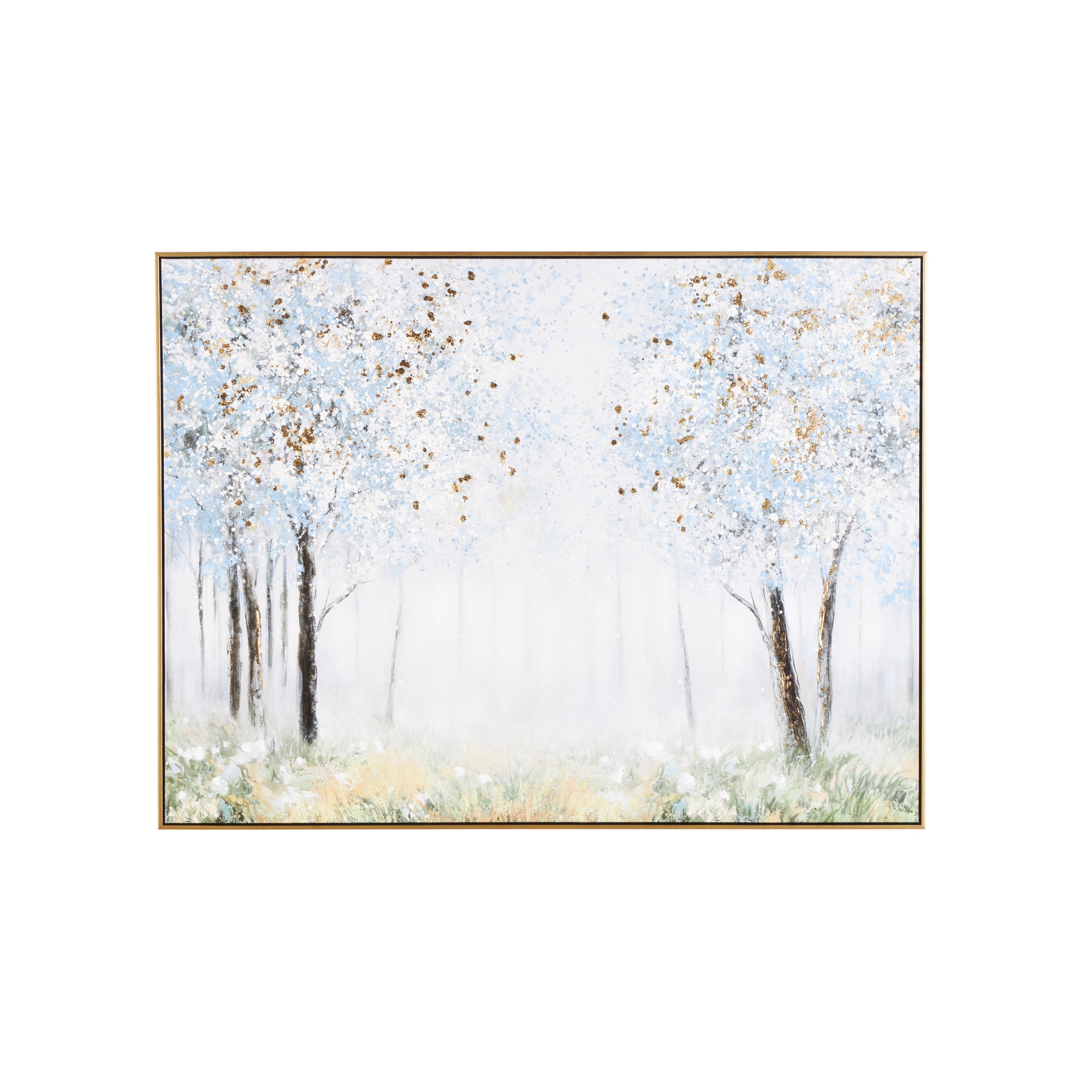 Canvas Landscape Forest Framed Wall Art with Gold Foil Accents - Blue - Roche River Decor